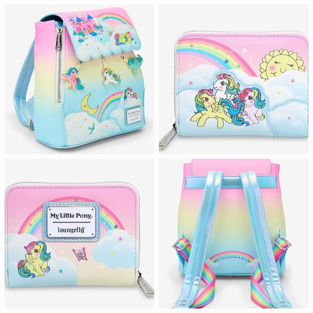NEW Loungefly My Little Pony Classic Cloud Dream Castle Pastel Backpack & WALLET
